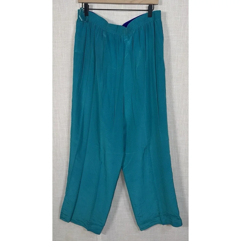 Vintage NWT Diane Gilman 100% Silk Blouse Reversible Pants Set Women's 2X Floral - Picture 6 of 16